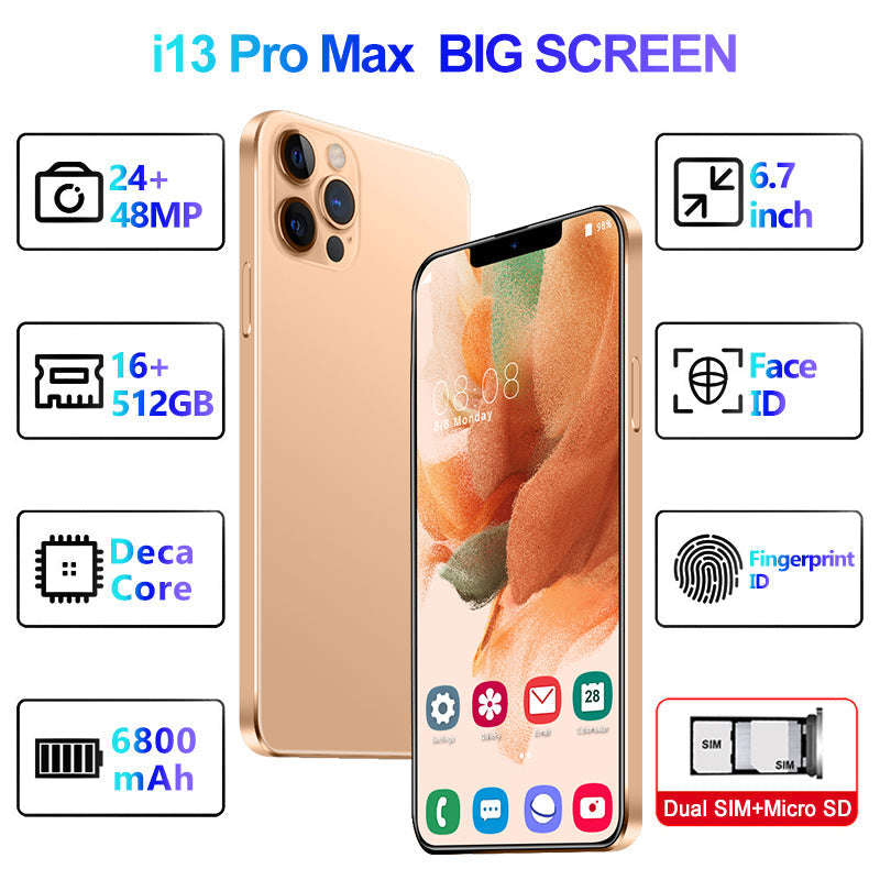 i13ProMax Smart Phone - 6.9 inch HD Display, 16+512GB, Dual SIM, Android OS