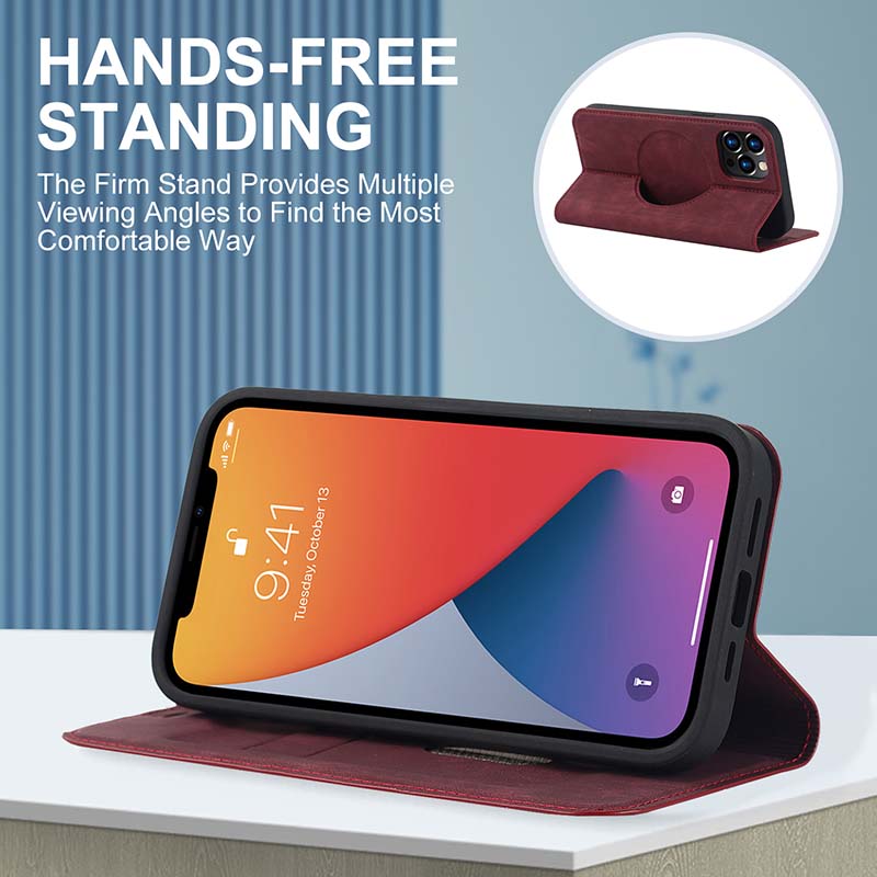 Casekis Wireless Charging Magnetic Wallet Phone Case Red Wine