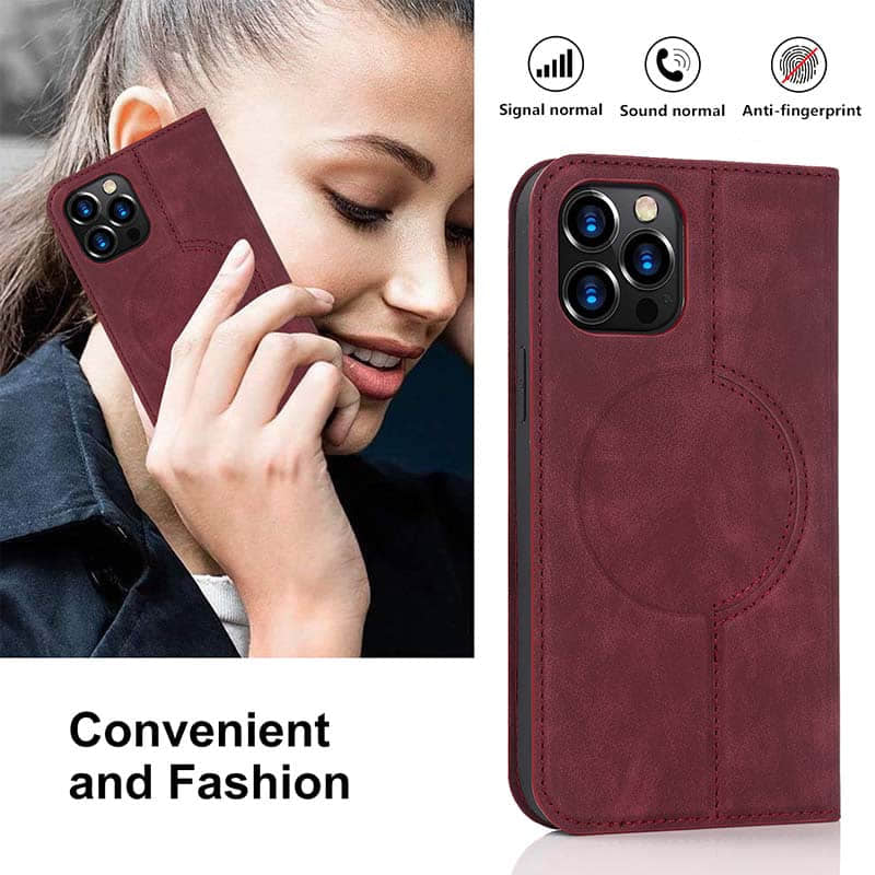 Casekis Wireless Charging Magnetic Wallet Phone Case Red Wine