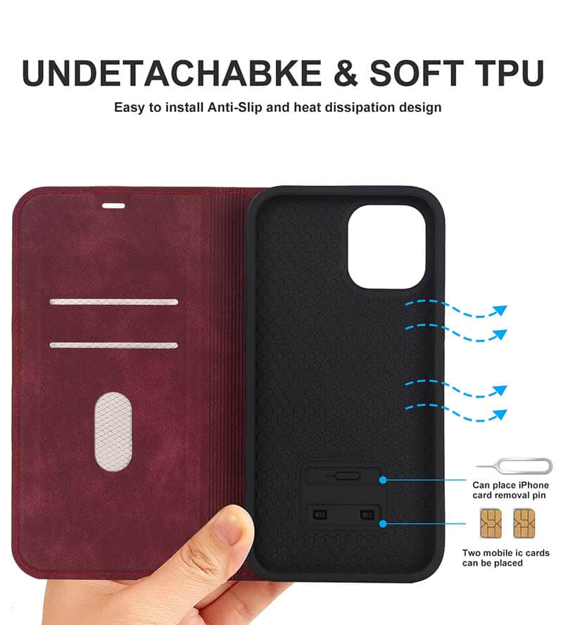 Casekis Wireless Charging Magnetic Wallet Phone Case Red Wine