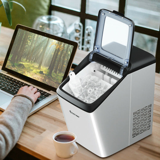 Stainless Steel Ice Maker 33Lbs/24Hrs with Self-Clean Function & Scoop