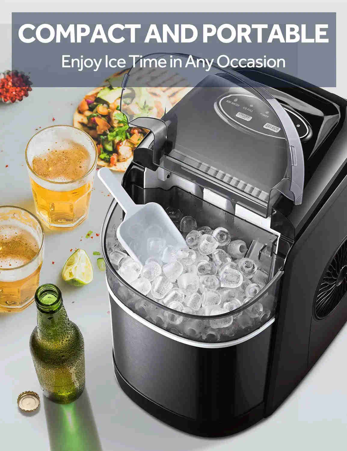 Dreamiracle Ice Maker Machine for Countertop, Self-Cleaning, 26Lbs/24H, 9 Ice Cubes in 6 Mins, Compact for Home/Party/Camping (Black)