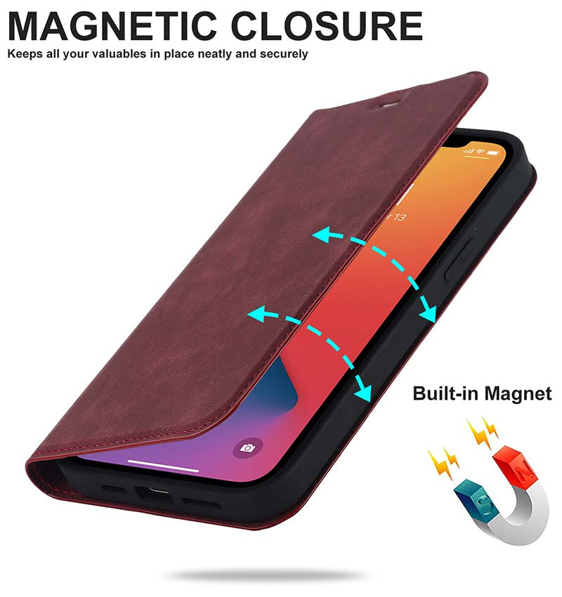 Casekis Wireless Charging Magnetic Wallet Phone Case Red Wine
