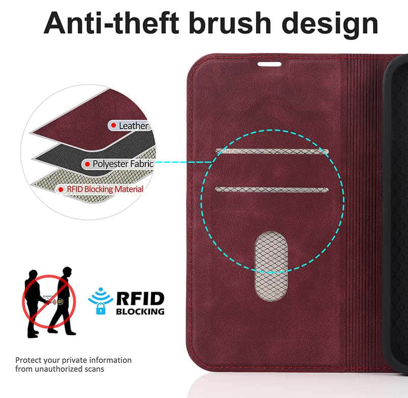 Casekis Wireless Charging Magnetic Wallet Phone Case Red Wine