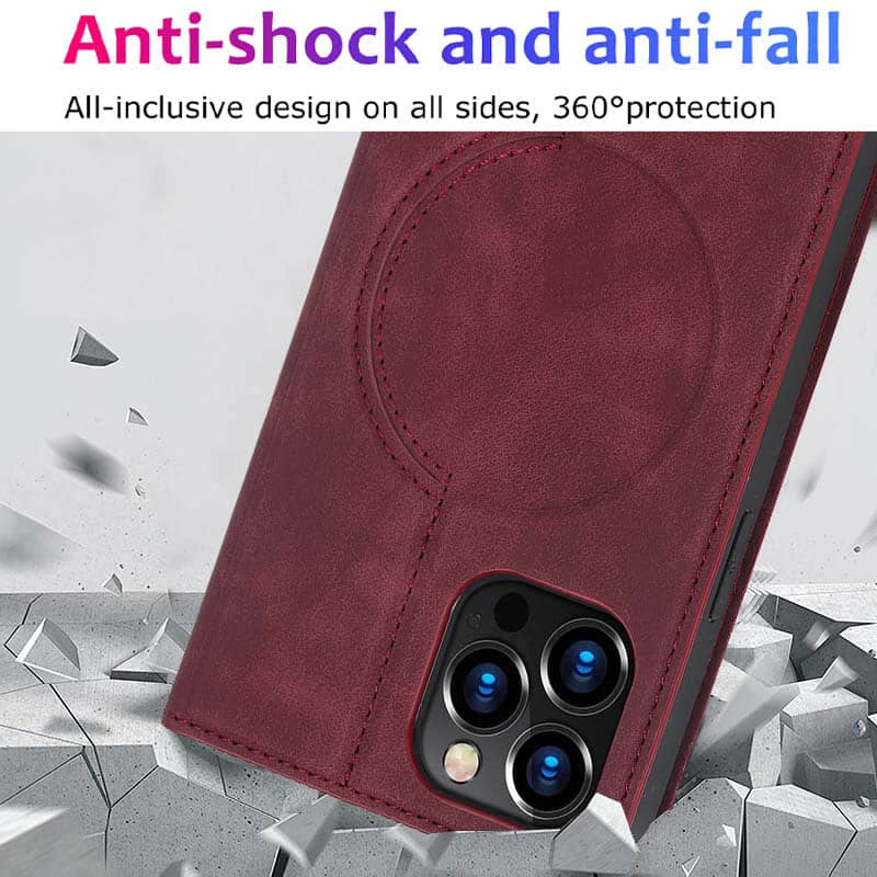 Casekis Wireless Charging Magnetic Wallet Phone Case Red Wine