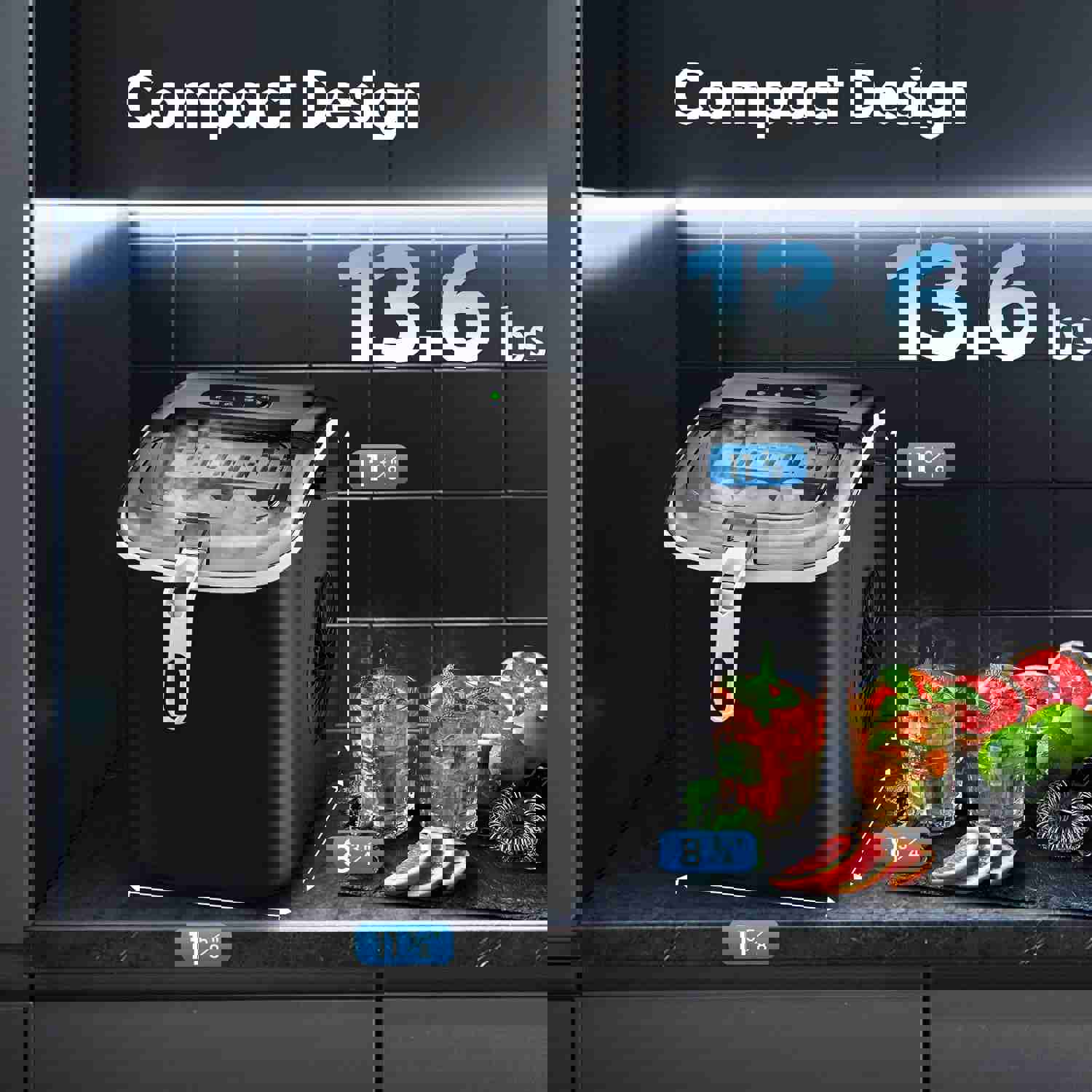 Countertop Ice Maker with Handle, 6-Minute Fast Ice Making, 26 Lbs Daily Output, Self-Cleaning, Includes Accessories