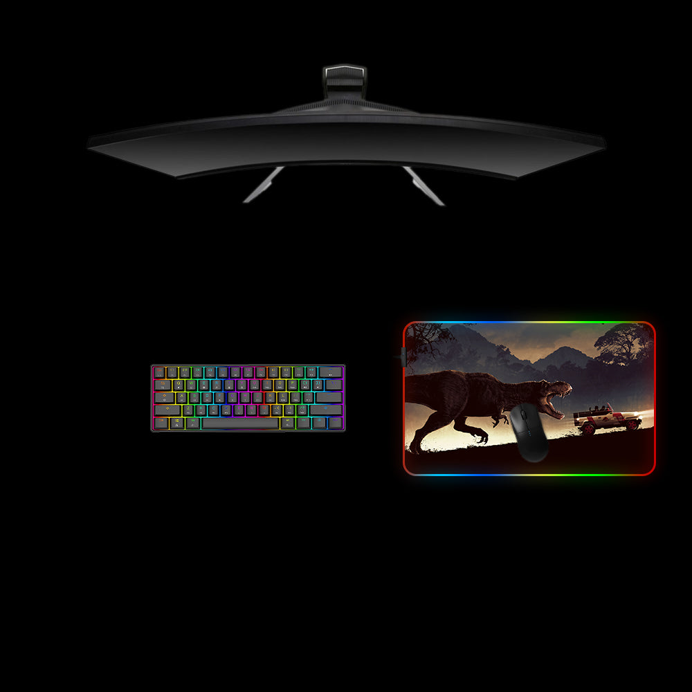 T-Rex Chase Design RGB Gaming Mouse Pad with LED Strip