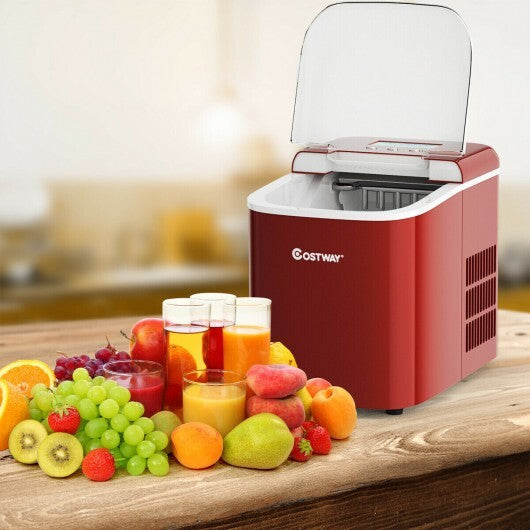 26 lbs Countertop LCD Display Ice Maker with Ice Scoop - Red