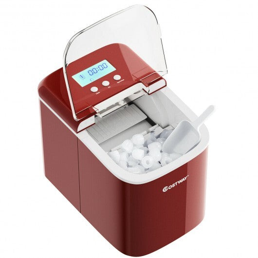 26 lbs Countertop LCD Display Ice Maker with Ice Scoop - Red