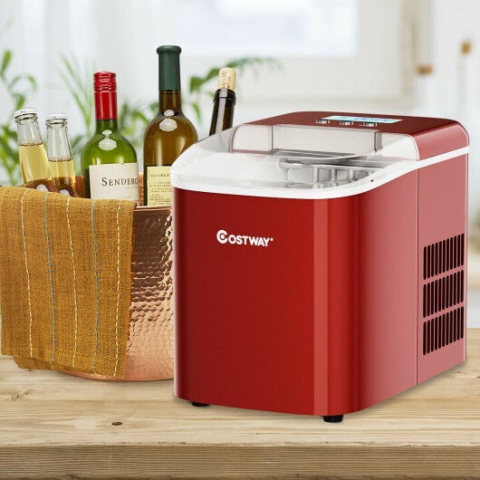 26 lbs Countertop LCD Display Ice Maker with Ice Scoop - Red