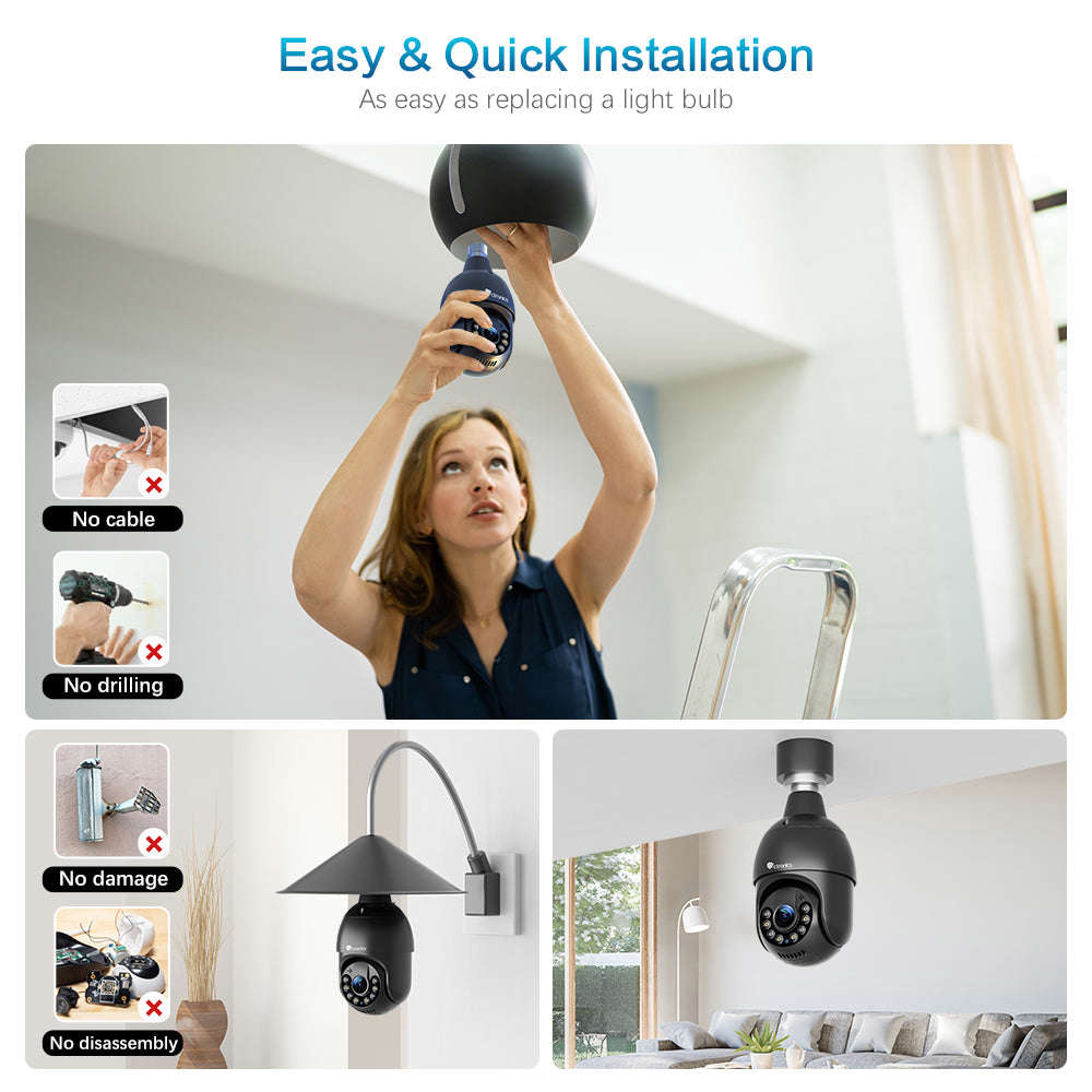 Ctronics 2.5K 4MP Light Bulb Security Camera with Dual-Band WiFi & 65FT Color Night Vision