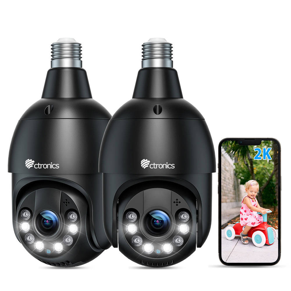 Ctronics 2.5K 4MP Light Bulb Security Camera with Dual-Band WiFi & 65FT Color Night Vision