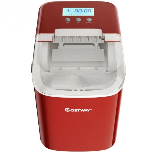 26 lbs Countertop LCD Display Ice Maker with Ice Scoop - Red