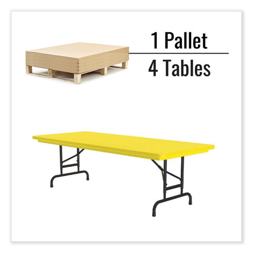 Correll Adjustable Folding Tables - Heavy-Duty Rectangular 72x30x22 to 32 Inches, Yellow Top with Black Legs
