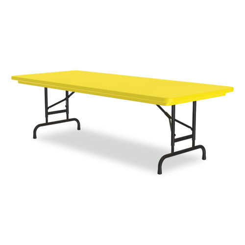 Correll Adjustable Folding Tables - Heavy-Duty Rectangular 72x30x22 to 32 Inches, Yellow Top with Black Legs