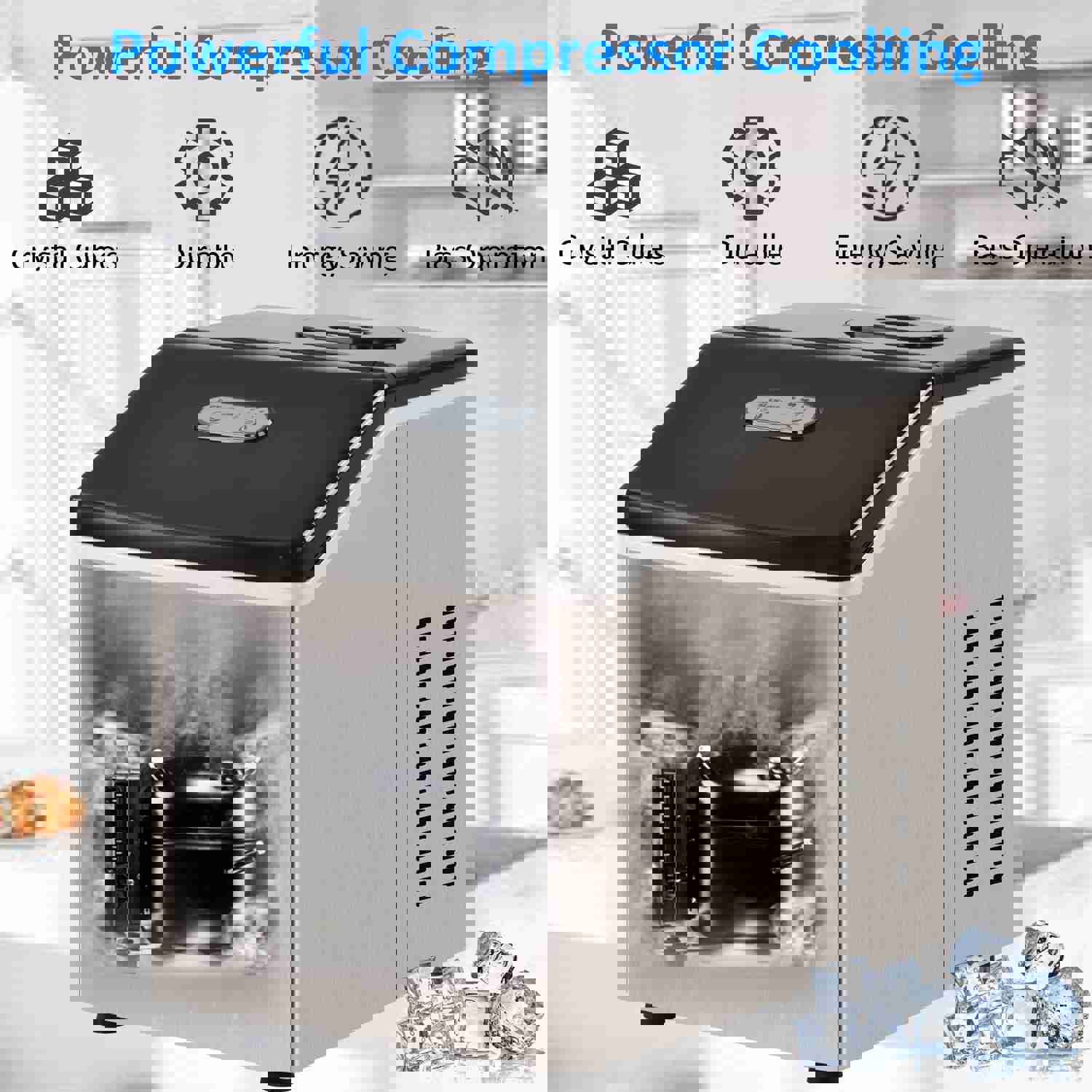 Portable Counter-top Ice Maker Machine - 24 Clear Ice Cubes in 12 Minutes, 40 lbs/24H