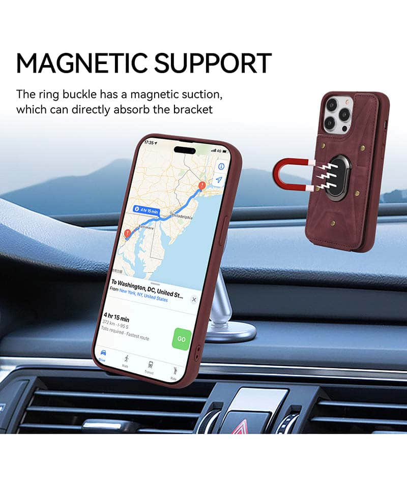 Casekis Magnetic Holder Wallet Phone Case Red Wine