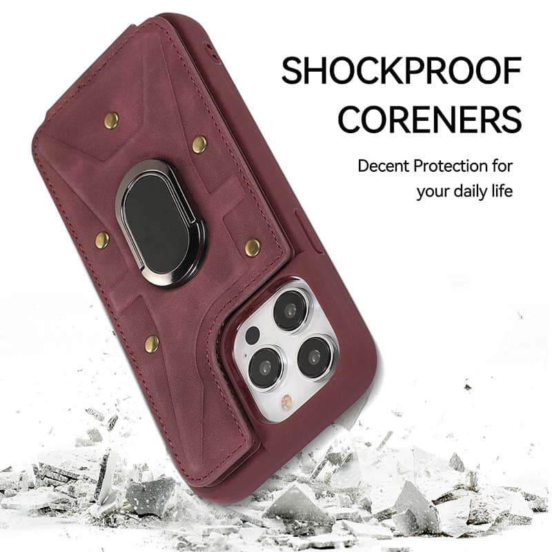 Casekis Magnetic Holder Wallet Phone Case Red Wine