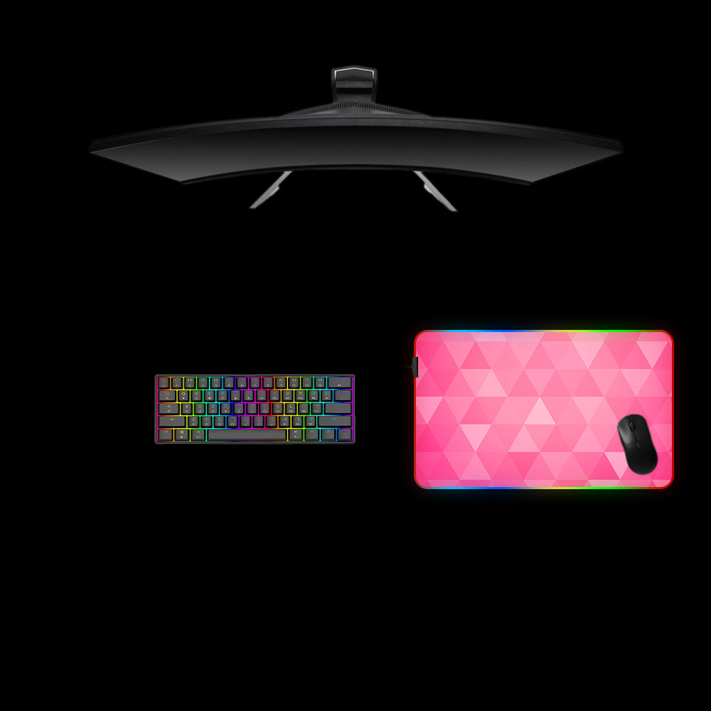 Pink Triangles Design RGB Gaming Mouse Pad with LED Strip, M-XXL Size