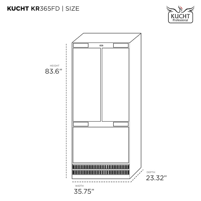 Kucht 36 Built-In 19.6 cu. ft. French Door Refrigerator in Custom Panel Ready, Counter Depth, with Ice Maker (KR365FD)