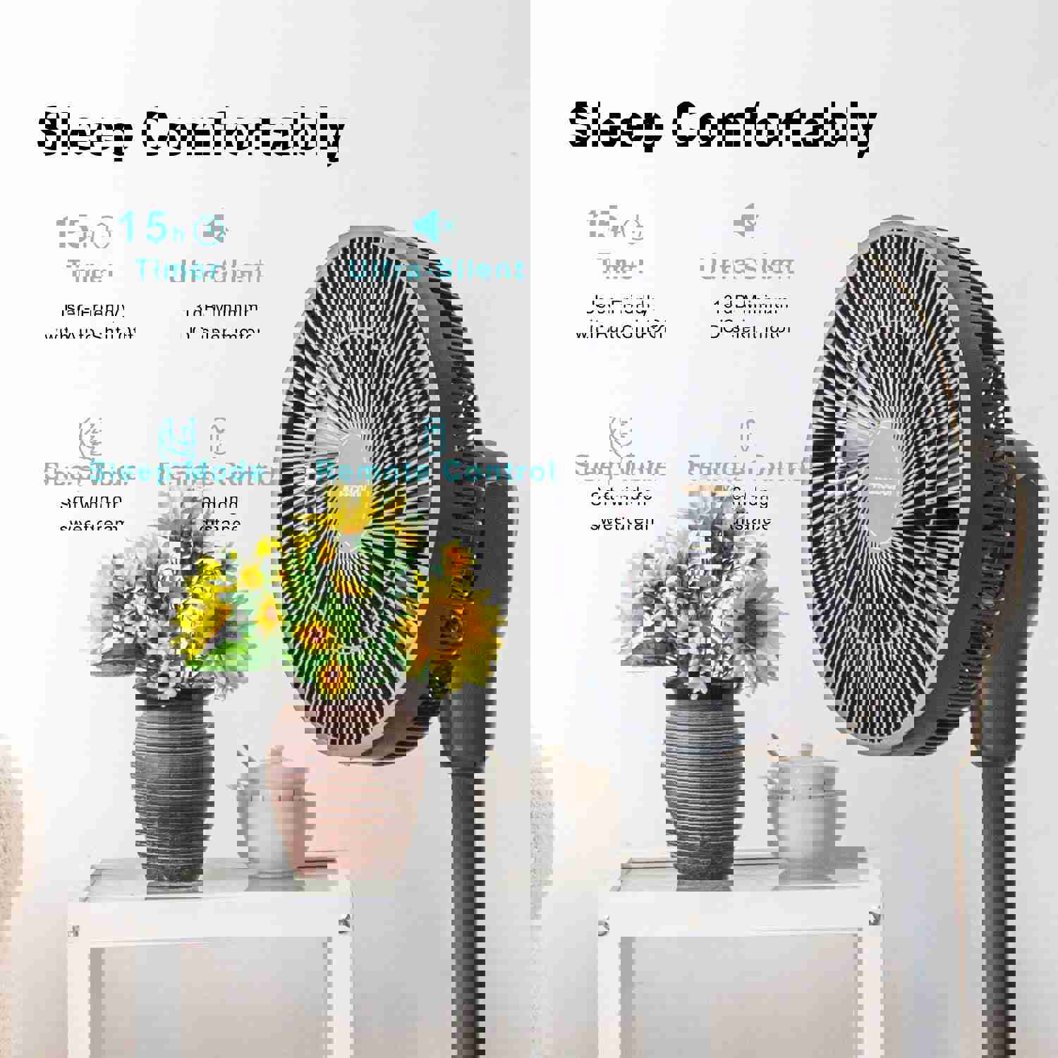360 Degree Oscillating Rechargeable Pedestal Fan with Remote - 37-Inch Tall, Quiet, 15000mAh Battery, 15 Speed Levels & Timer
