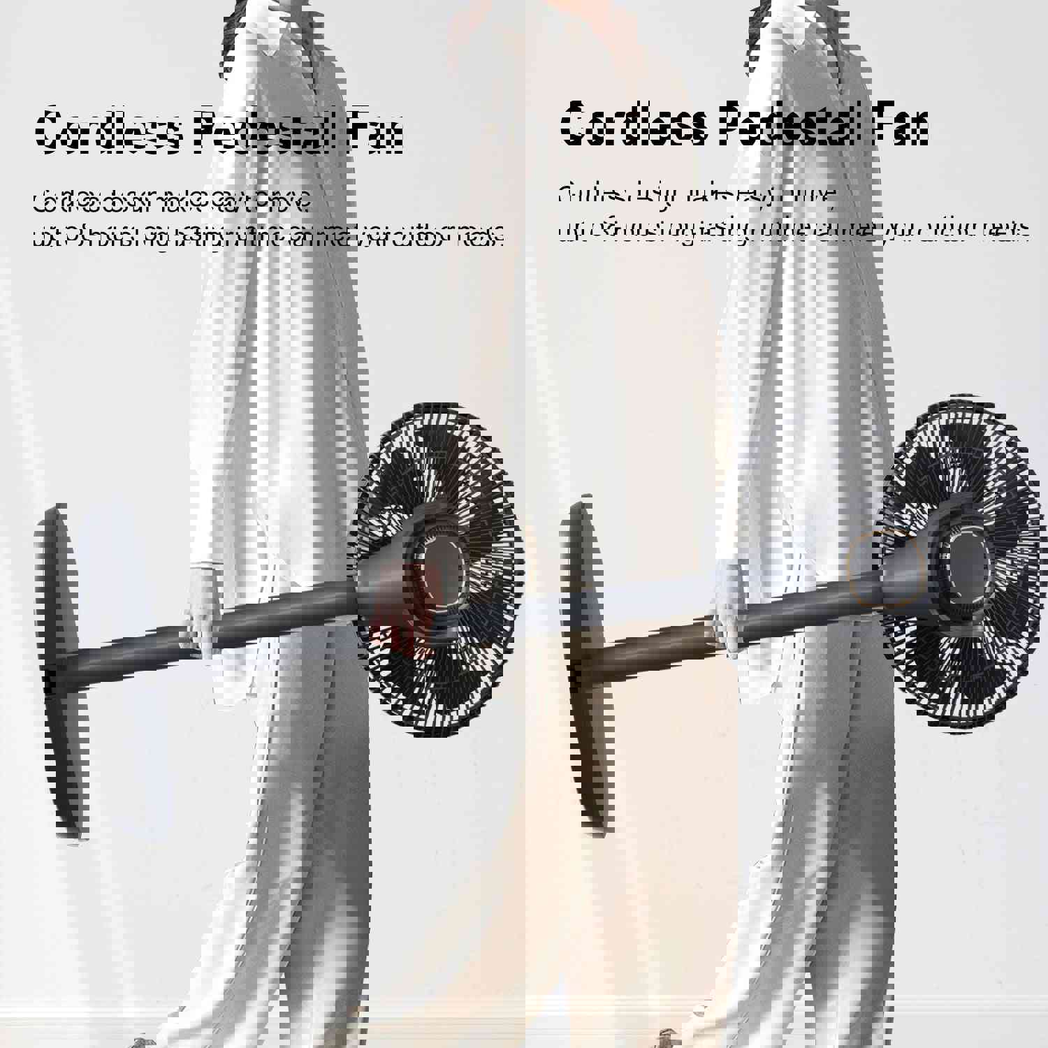 360 Degree Oscillating Rechargeable Pedestal Fan with Remote - 37-Inch Tall, Quiet, 15000mAh Battery, 15 Speed Levels & Timer