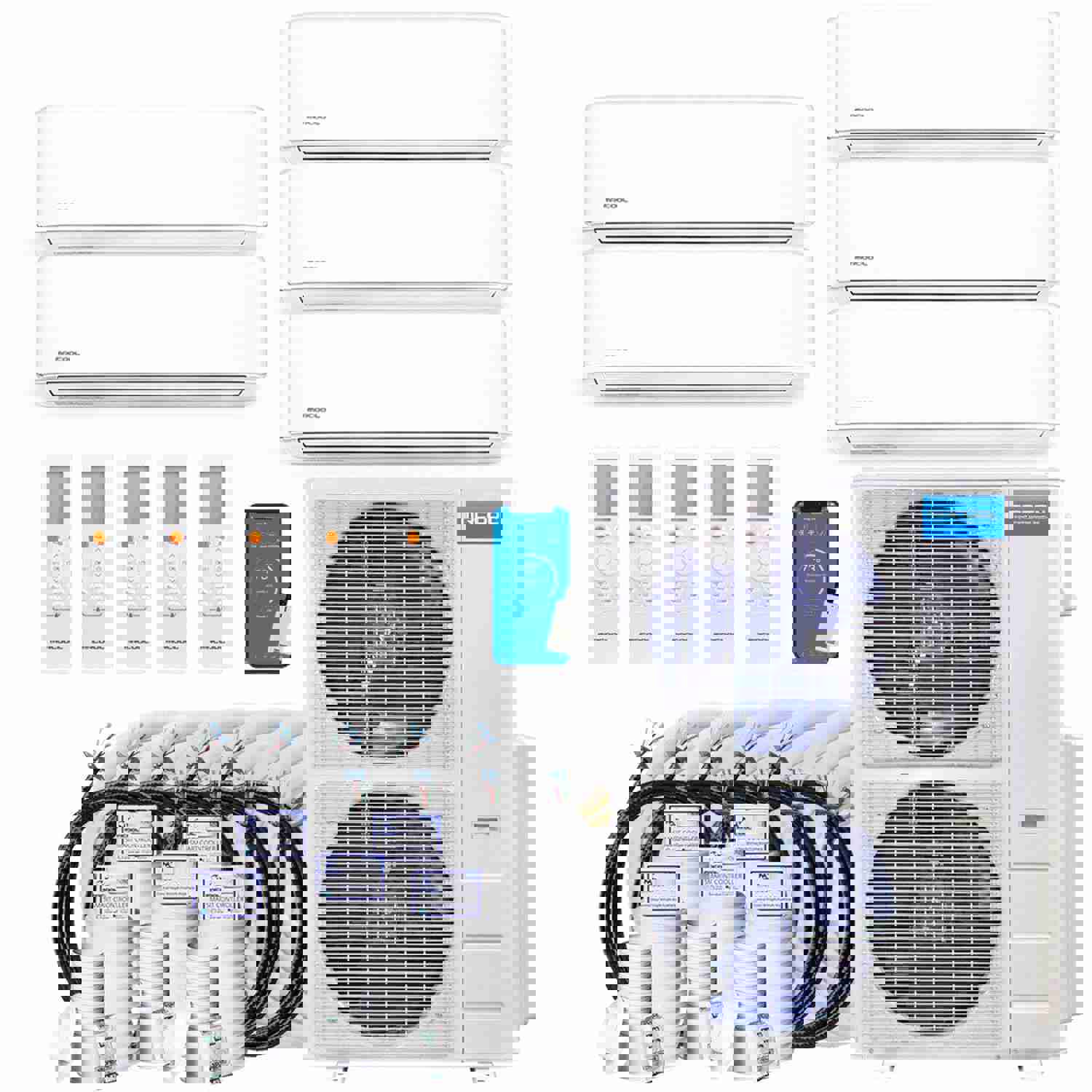 MRCOOL DIY 4th Gen 48K BTU 5-Zone Condenser with 5 x 9K BTU Handlers and Linesets Bundle