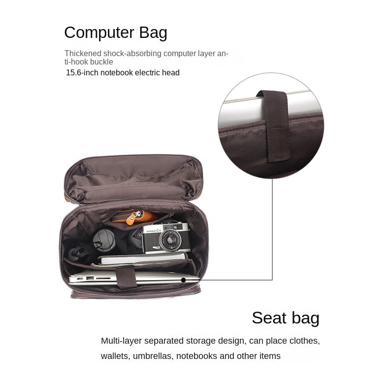 Full-grain Cowhide Leather Computer Backpack - Large Capacity, Waterproof, Retro Style
