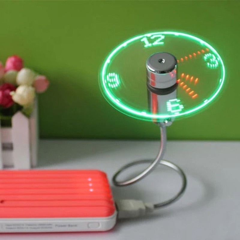 LED Clock USB Fan - Portable Mini Fan with Flexible Gooseneck for Laptop & PC
