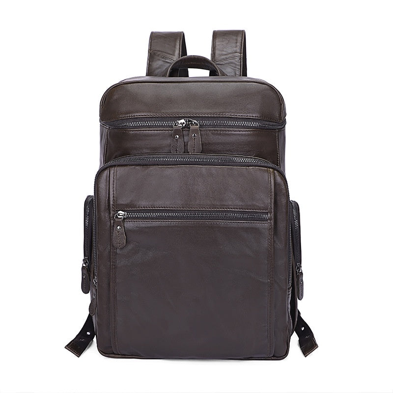 Full-grain Cowhide Leather Computer Backpack - Large Capacity, Waterproof, Retro Style