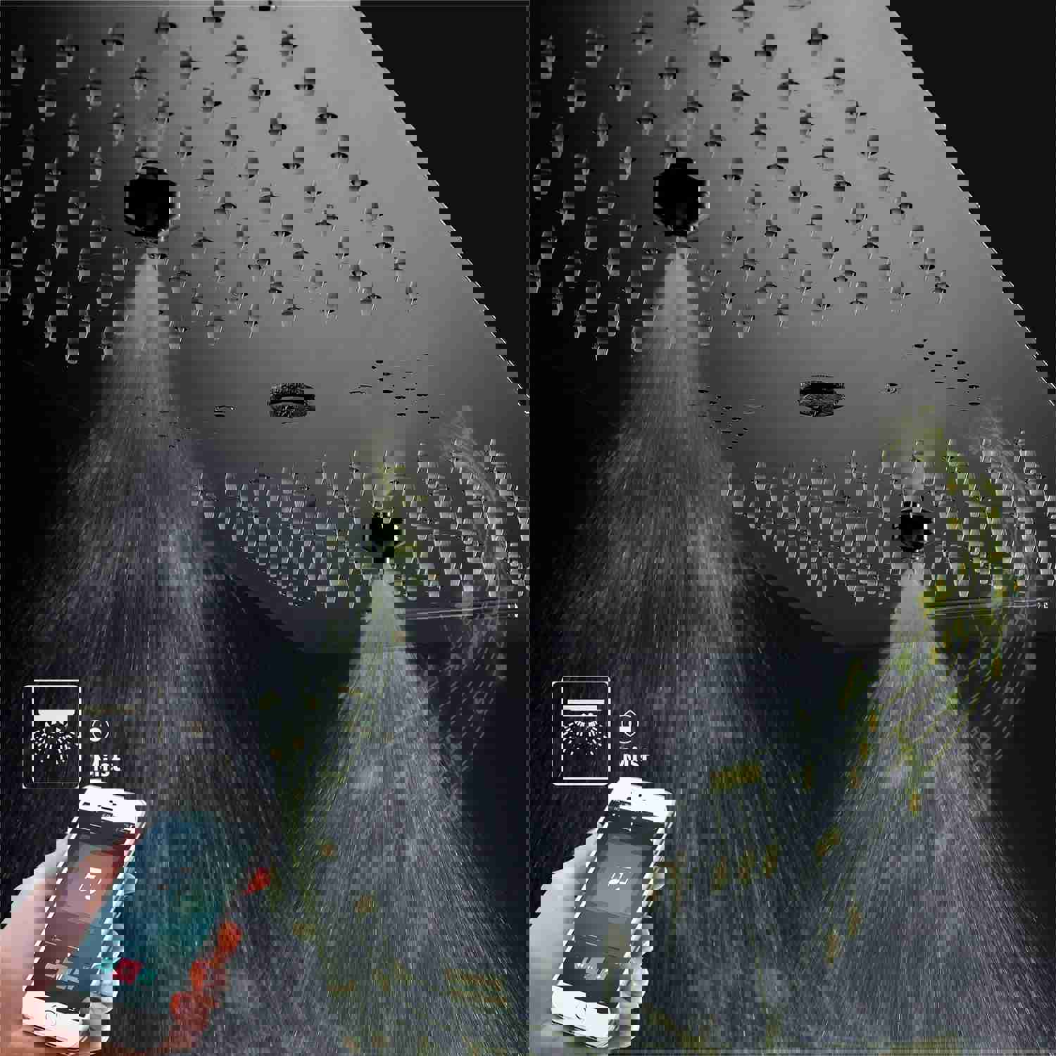 MULTNOMAH 36 IN DUAL SHOWERHEAD COMPLETE LED MUSIC SHOWER SET WITH 6 BODY JETS AND 2 WALL MOUNTED RAINFALL SHOWERHEADS