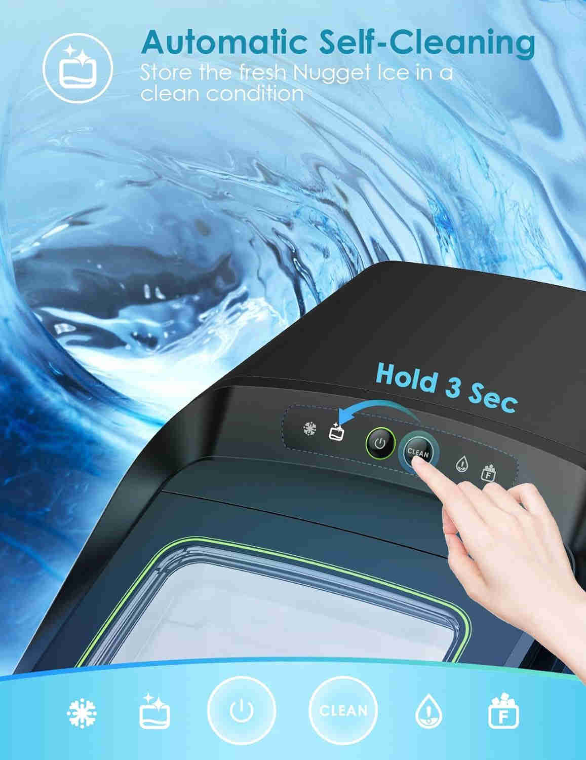 Nugget Ice Maker Countertop with Self-Cleaning & Auto Water Refill, 26 Lbs/Day Chewable Pebble Ice Machine