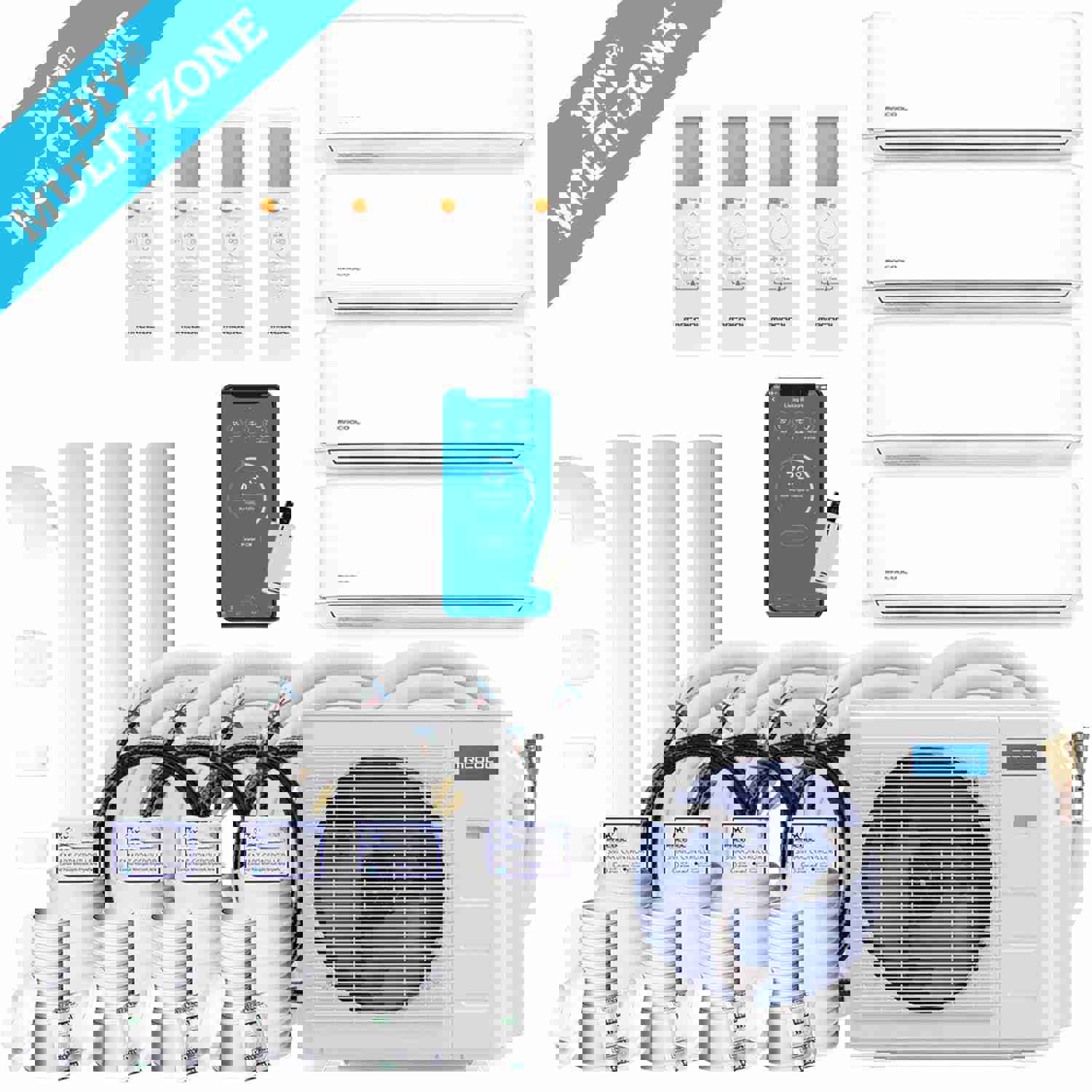 MRCOOL DIY 4th Gen 48K BTU 4-Zone Condenser with Air Handlers and Linesets Bundle