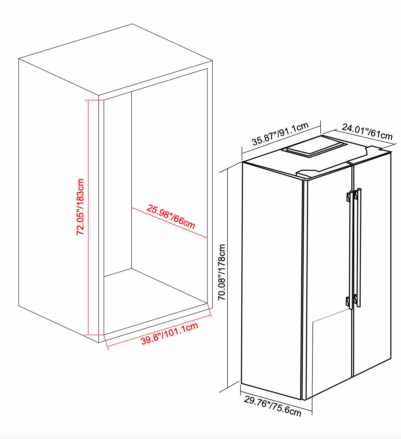 Forno 36-Inch Side by Side 20 cu.ft Stainless Steel Refrigerator with Water Dispenser and Ice Maker (FFRBI1844-36SB)
