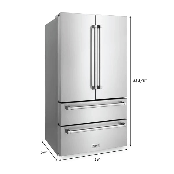 ZLINE 36 in. 22.5 cu. ft Freestanding French Door Refrigerator with Ice Maker in Fingerprint Resistant Stainless Steel