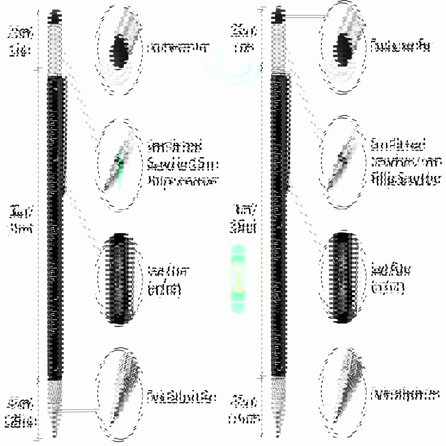 6 in 1 Multitool Tech Tool Pen with 8 Pieces and 20 Refills