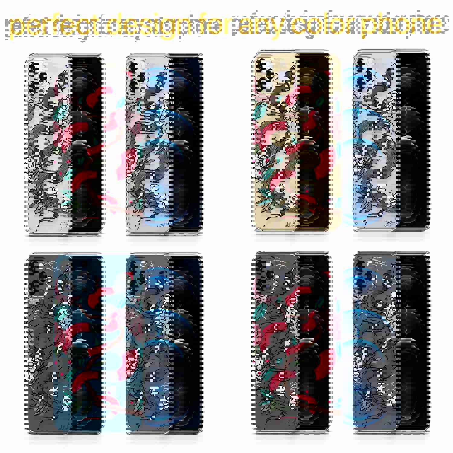 Premium TPU Clear Case with Floral Snake Design for iPhone & Samsung