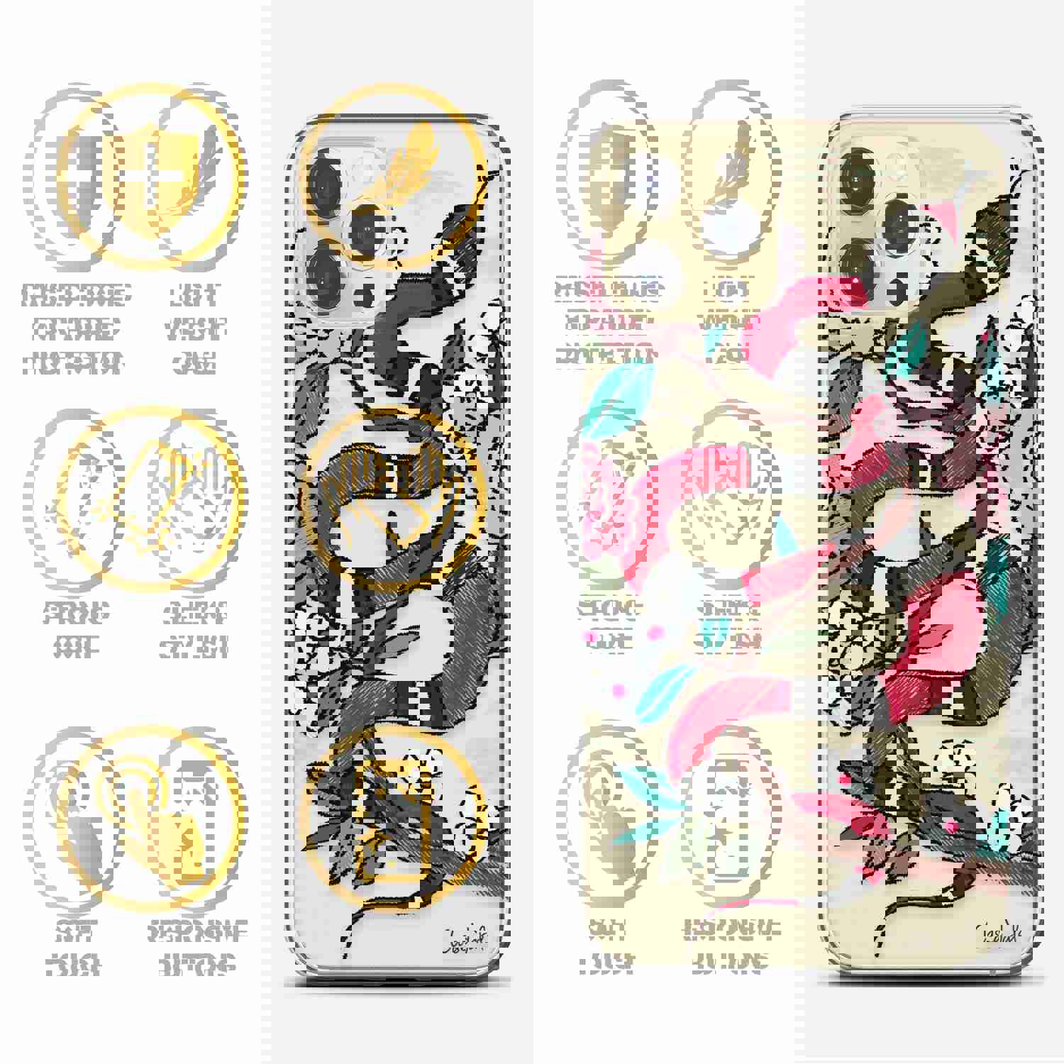 Premium TPU Clear Case with Floral Snake Design for iPhone & Samsung