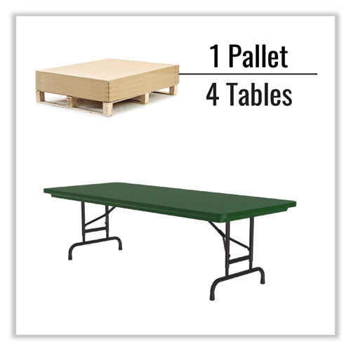 Correll Adjustable Folding Tables - Heavy-Duty, Green Top, Black Base (72x30x22 to 32 Inches)