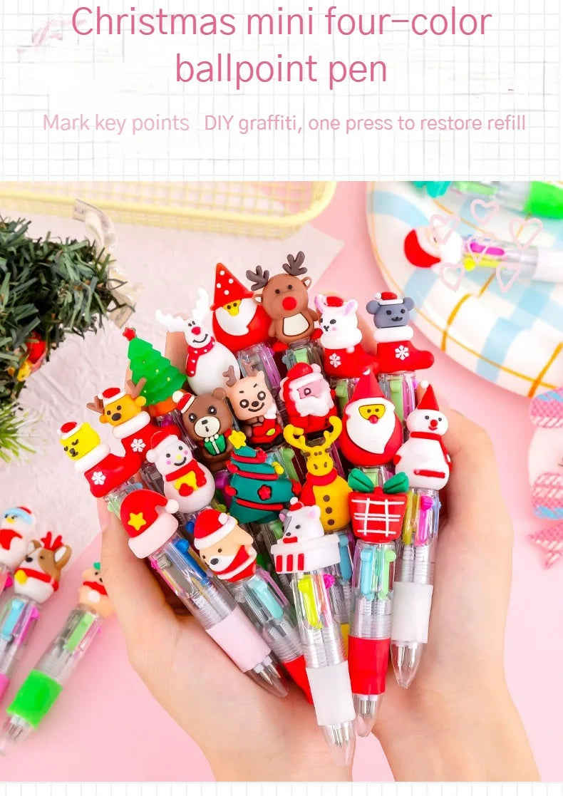 30Pcs/Lot Cute Mini Ballpoint Pen Christmas Series 4 Color Ball Pens For Kids School Writing Supplies
