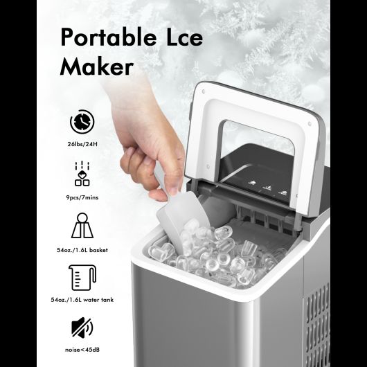 Portable Countertop Ice Maker Machine with Scoop - Silver