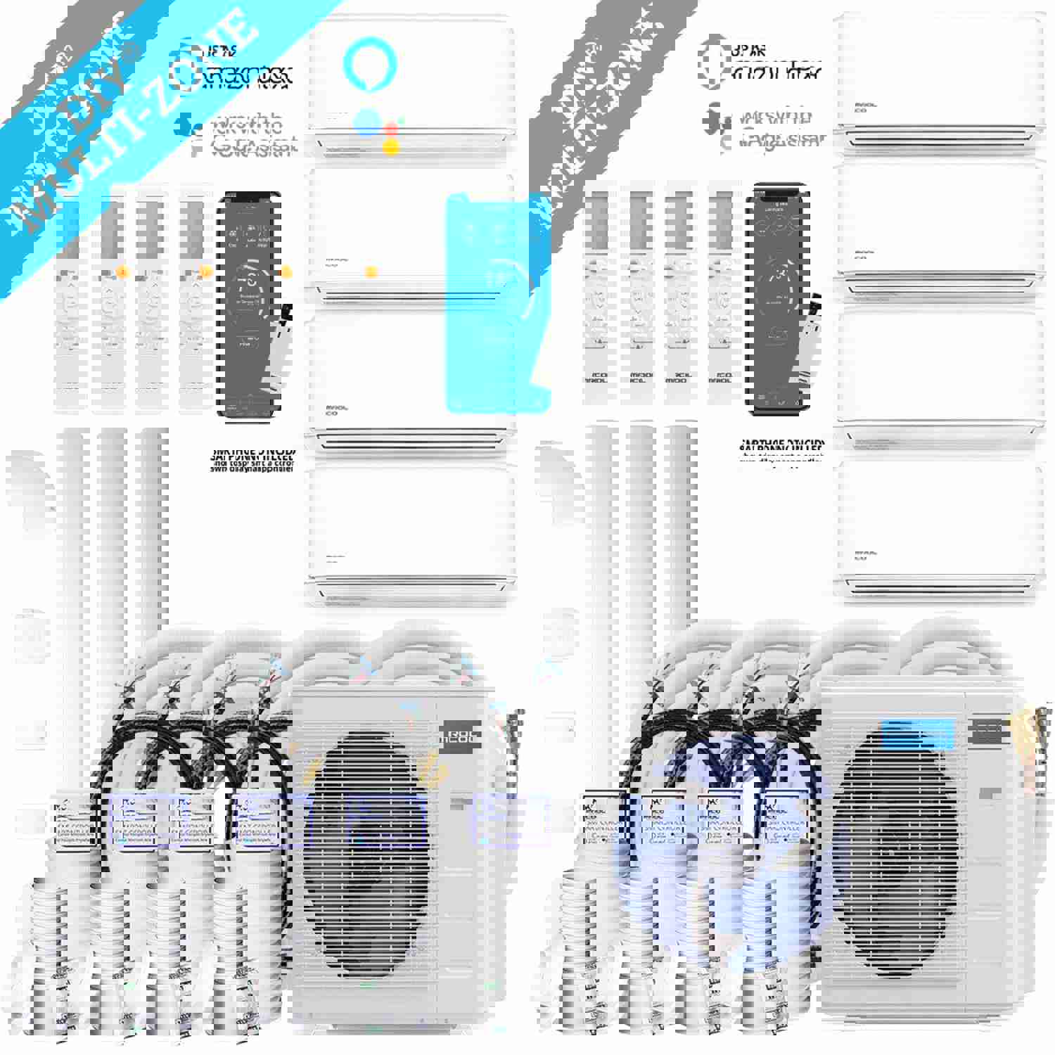 MRCOOL DIY 4th Gen 48K BTU 4-Zone Condenser Bundle with Air Handlers and Linesets