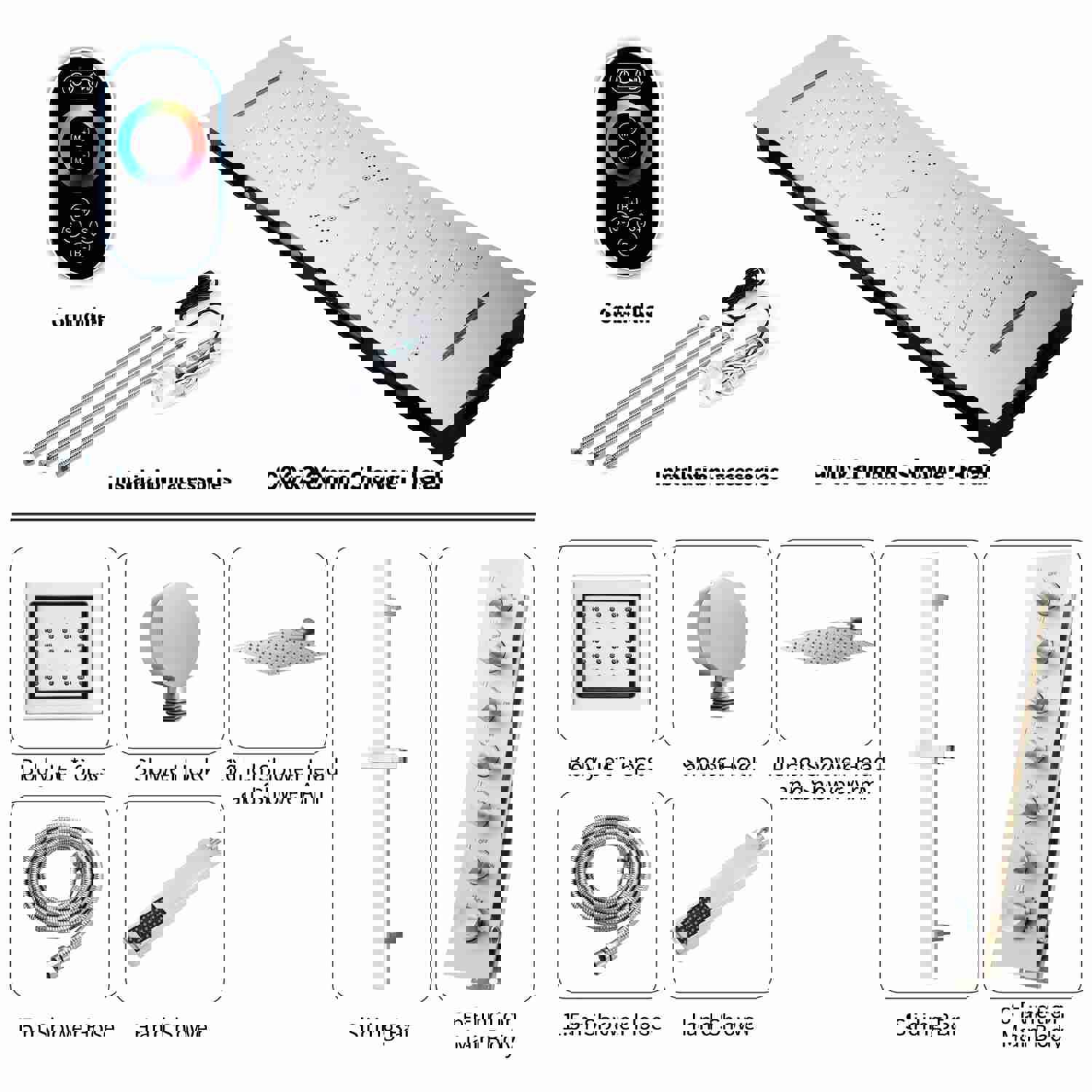 SYDNEY 36INCH COMPLETE LED MUSIC SHOWER SYSTEM WITH RAINFALL, WATERFALL & WALL MOUNTED SHOWERHEAD