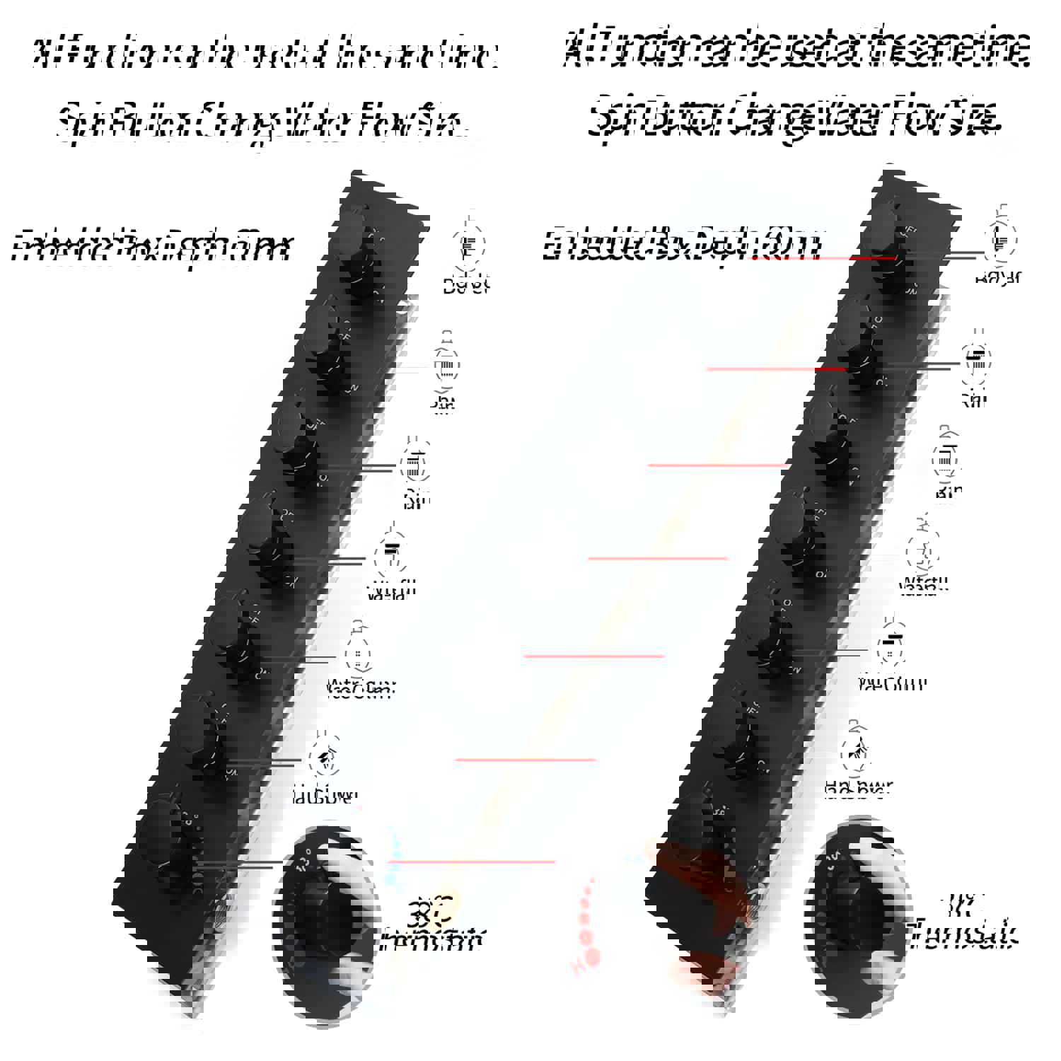 SYDNEY 36INCH COMPLETE LED MUSIC SHOWER SYSTEM WITH RAINFALL, WATERFALL & WALL MOUNTED SHOWERHEAD