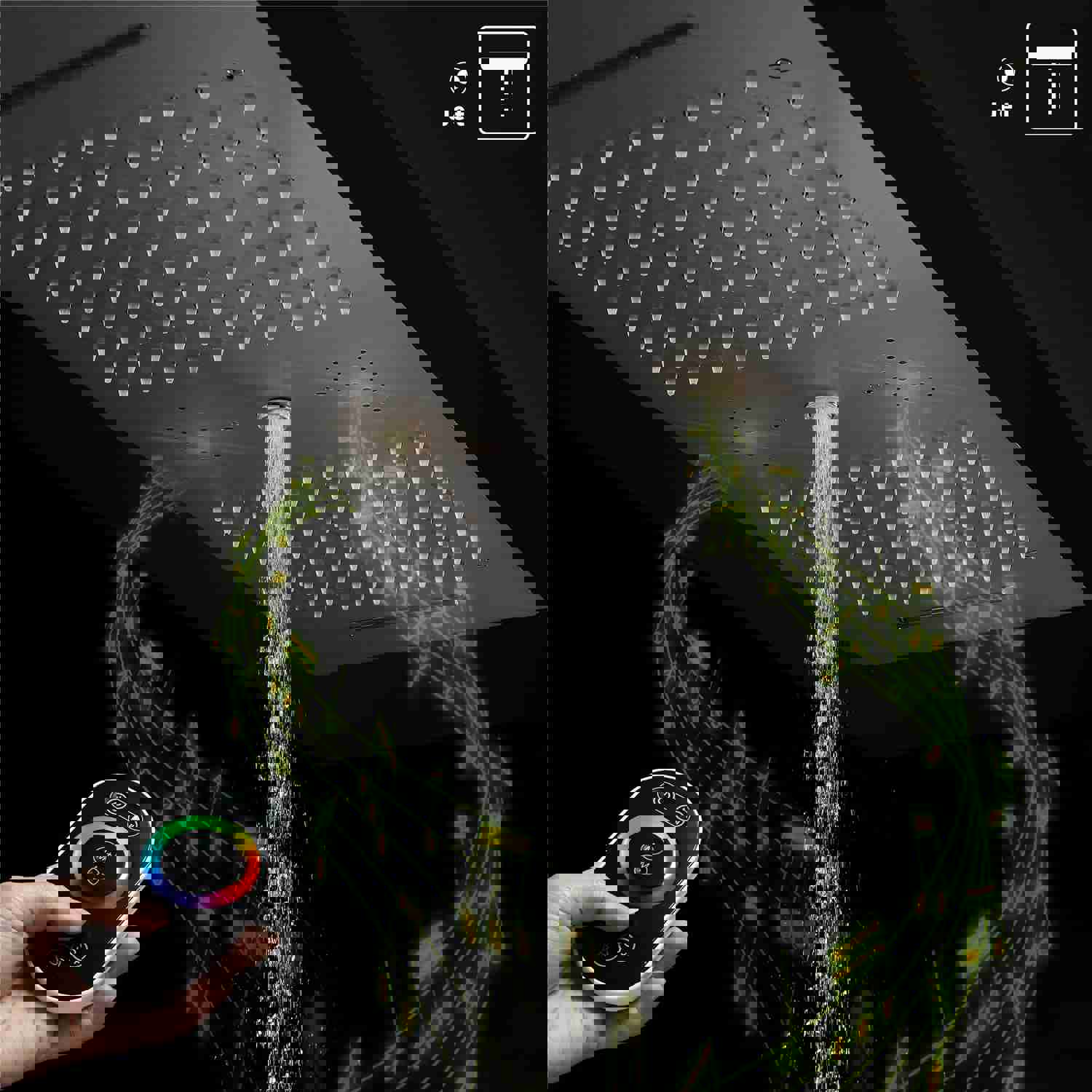 SYDNEY 36INCH COMPLETE LED MUSIC SHOWER SYSTEM WITH RAINFALL, WATERFALL & WALL MOUNTED SHOWERHEAD