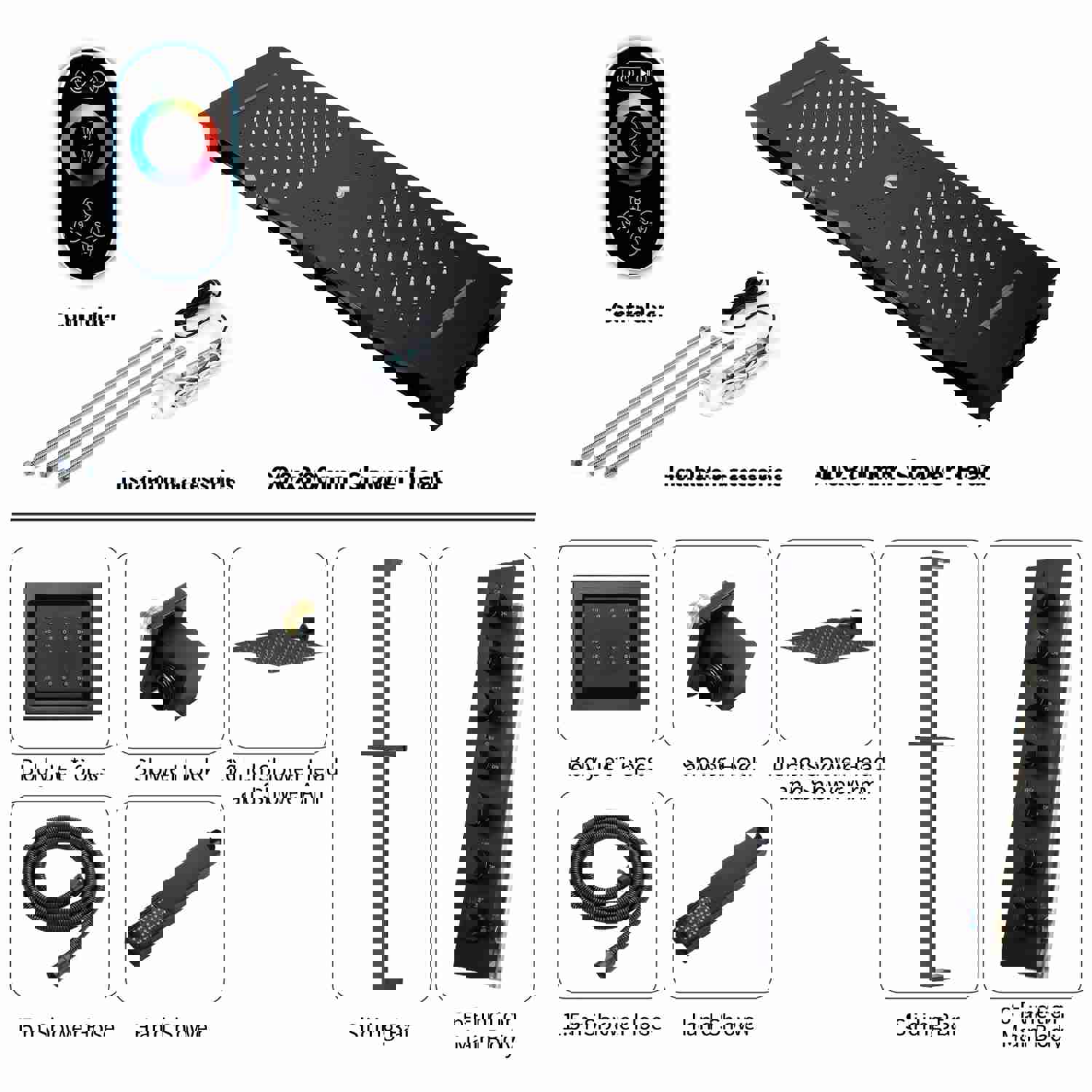 SYDNEY 36INCH COMPLETE LED MUSIC SHOWER SYSTEM WITH RAINFALL, WATERFALL & WALL MOUNTED SHOWERHEAD