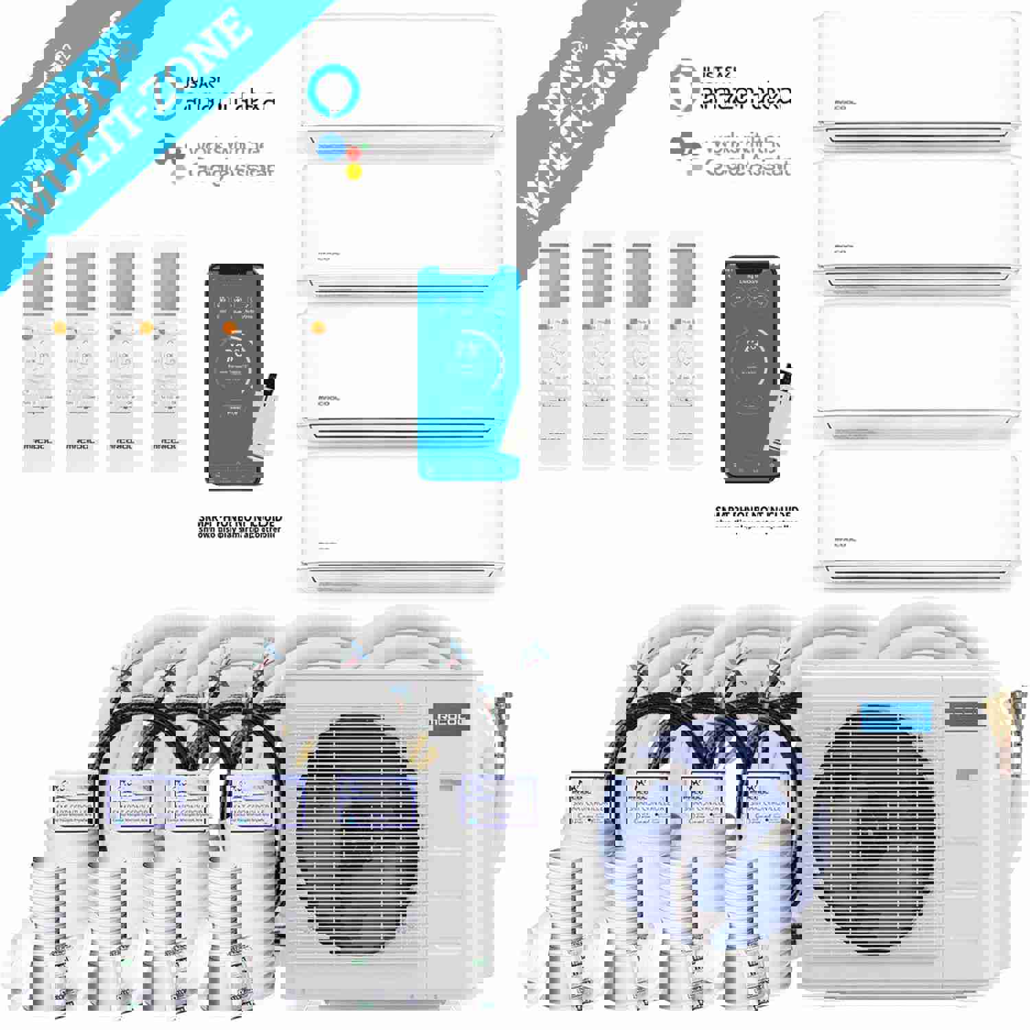 MRCOOL DIY 4th Gen 48K BTU 4-Zone Condenser with 12K+12K+12K+12K Handlers and 4 x 25ft Linesets Bundle