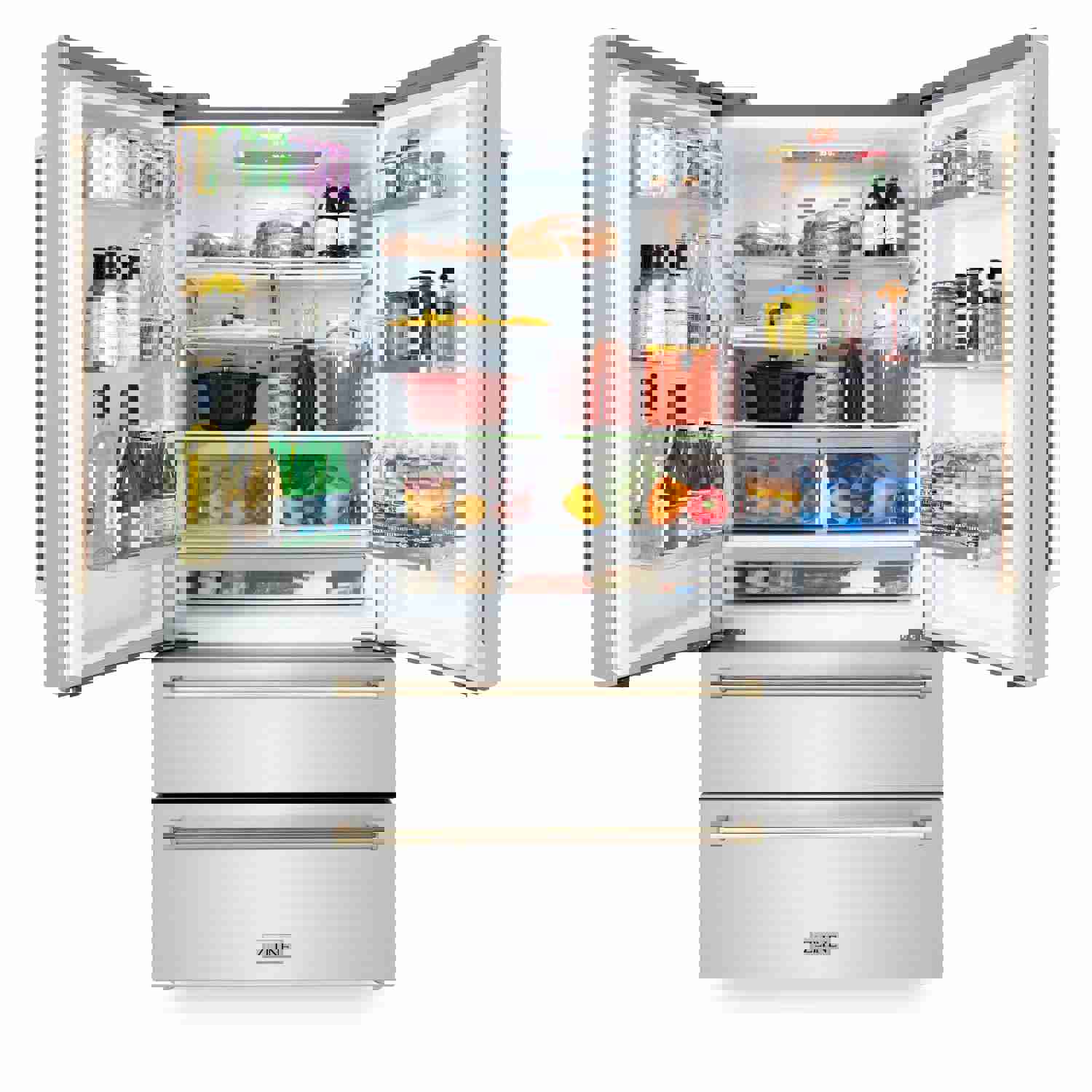 ZLINE 36 in. Autograph Edition French Door Refrigerator with Ice Maker in Stainless Steel &amp; Gold Accents