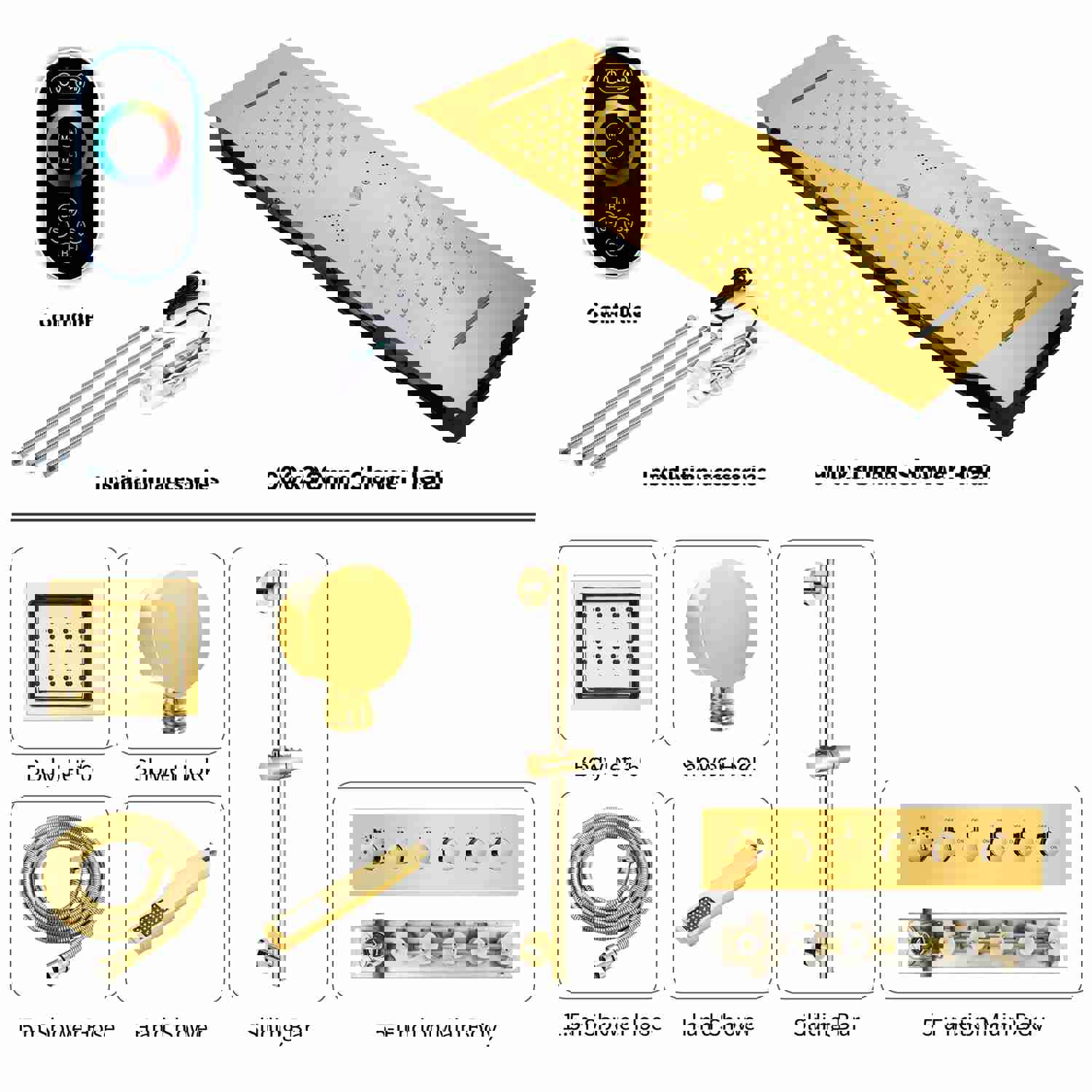 VANCOUVER 36 INCH POLISHED GOLD CEILING MOUNTED COMPLETE LED MUSIC SHOWER SET