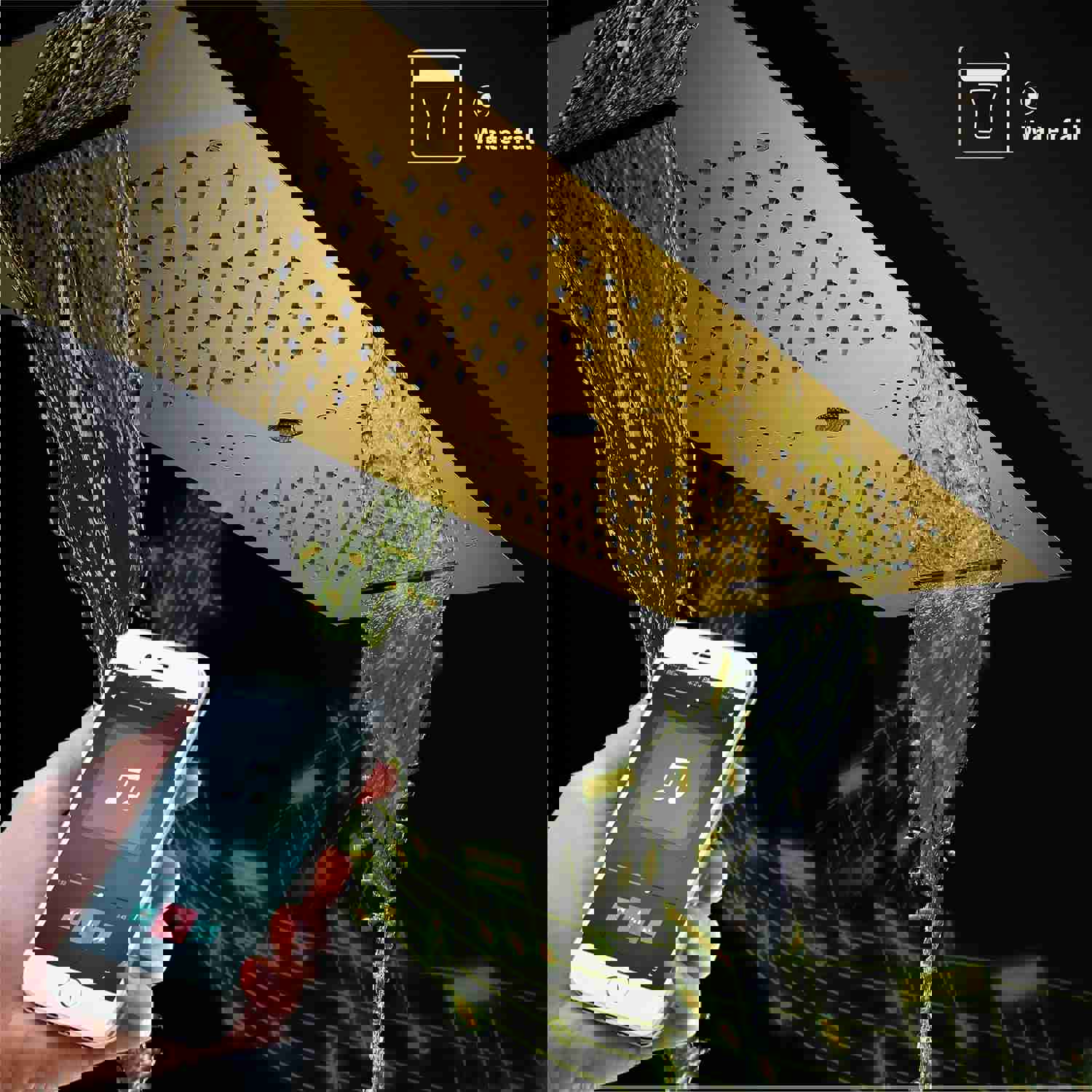 VANCOUVER 36 INCH POLISHED GOLD CEILING MOUNTED COMPLETE LED MUSIC SHOWER SET